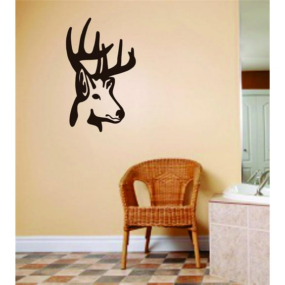 Design With Vinyl Artwork Deer Buck Head Hunting Image Dow Buck Wall Decal for Family - Picture Of Deers Head Themed Décor - Size: 5 In x 11 In