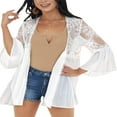 thumbnail image 3 of POINTERTECK Women Lace Open Front Cardigan Casual Long Sleeve Crochet Sheer Mesh Ruffle Summer Cover Up Blouse Top, 3 of 6