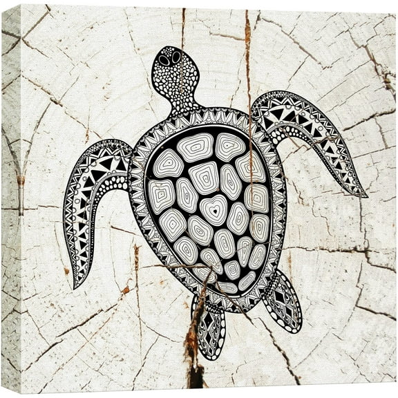 wall26 Canvas Print Wall Art Wood Ring Effect Tribal Pattern Turtle Animals Wildlife Wood Panels Modern Art Farmhouse/Country Expressive Multicolor Warm for Living Room, Bedroom, Office - 12"x12