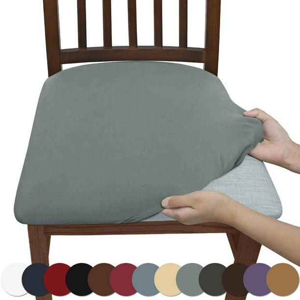 Nvzi Fundas de asiento impermeables para comedor, fundas protectoras elásticas, extraíbles y lavables para sillas de cocina (4 piezas, gris claro)