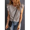thumbnail image 1 of Women's Gray Crew Neck Ruffled Striped Tank Top, 1 of 18