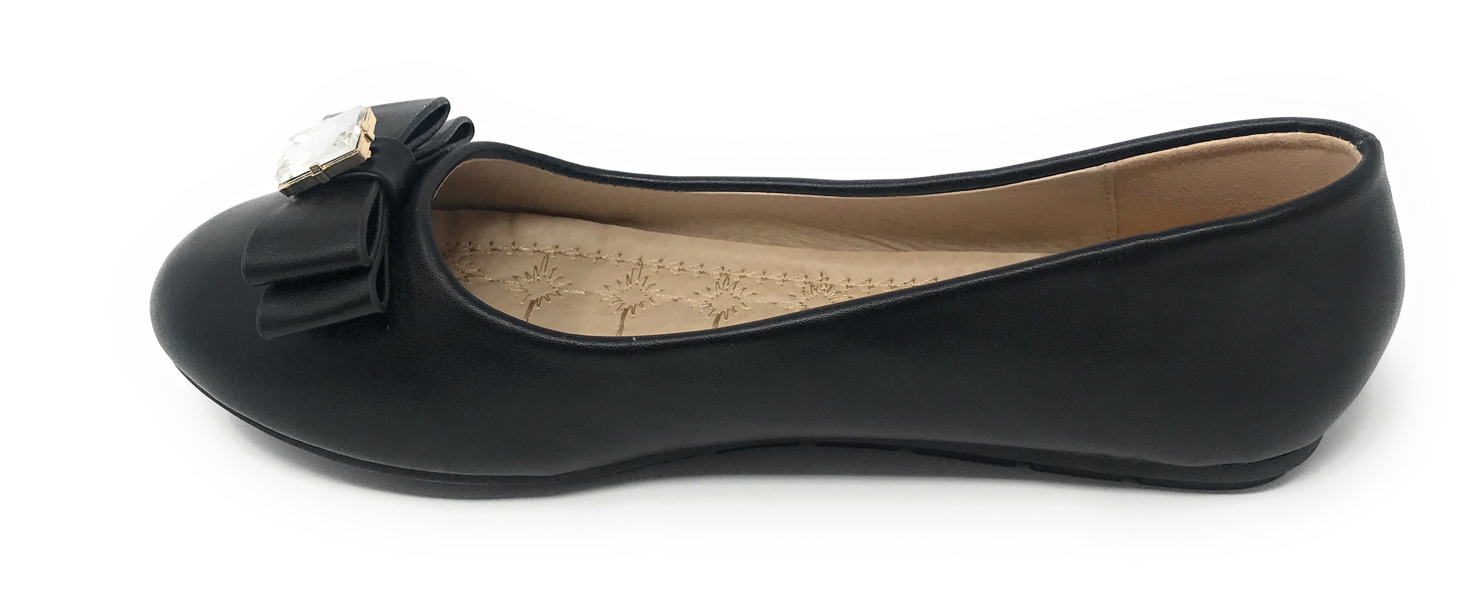 Victoria K Women's Double Bow With Big Rhinestone Ballerina Flats