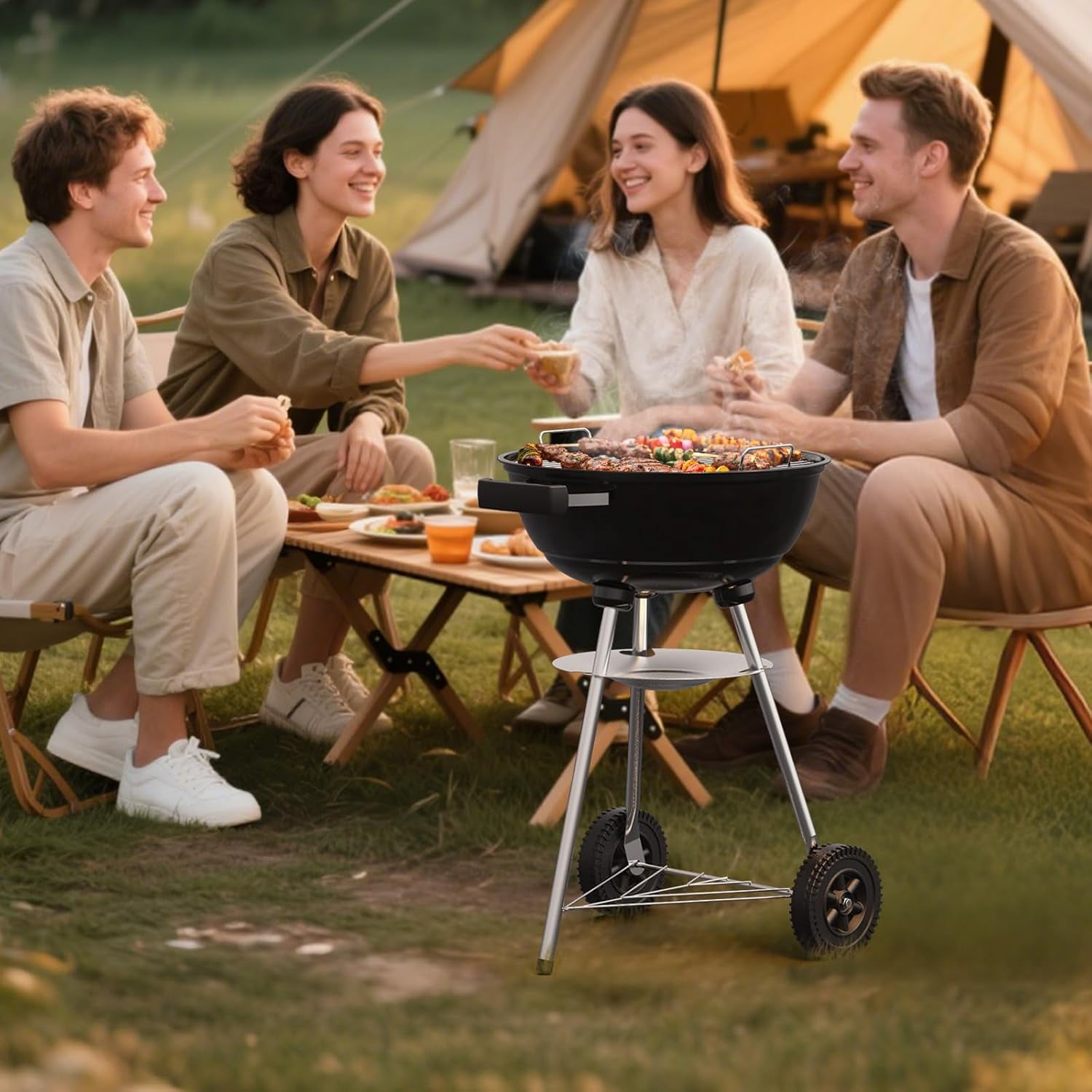 18 Inch Portable Charcoal Grill with Wheels and Lid Bestseling