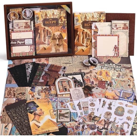 Egyptian Vintage Scrapbooking Kit - DIY Journaling Supplies with Hieroglyphs, Pyramids for Bullet Journals, Unique Gift for Teens & Women