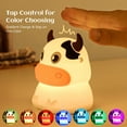 thumbnail image 2 of Luz nocturna portátil para niños, control táctil, luz nocturna recargable, cambia de color, control remoto, linda lámpara de noche de silicona con forma de vaca, decoración para bebés o niños pequeños, 2 of 5