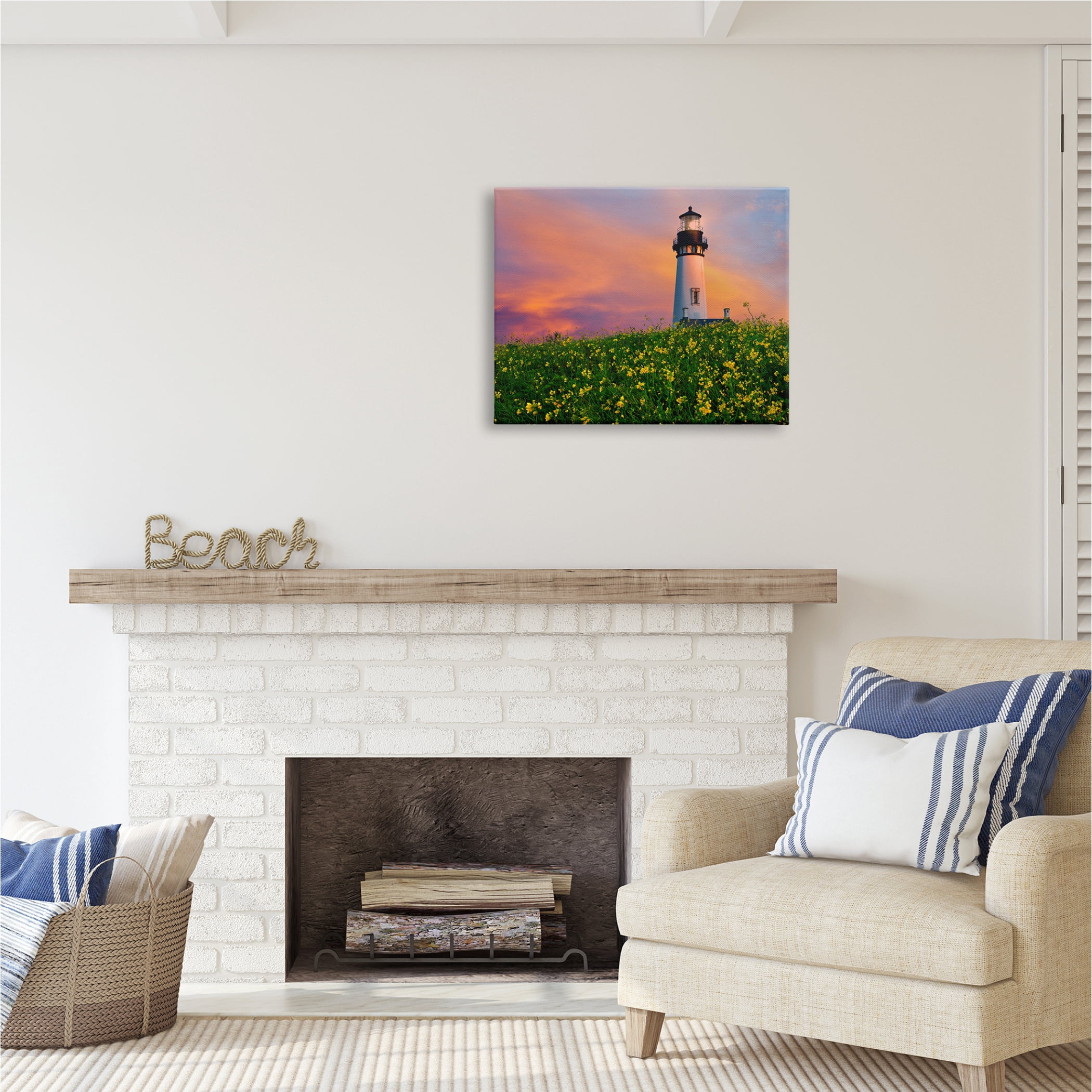 Stupell Industries Lighthouse in Meadow Sunrise Nature Photography Gallery Wrapped Canvas Print Wall Art, 30 x 24