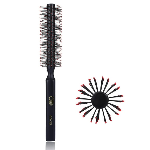 Perfehair Small Round Brush for Blow Drying Short Hair-1.4 Inch, Wooden Roller Styling Hairbrush   with Soft Nylon Bristles for Fine, Thin Hair