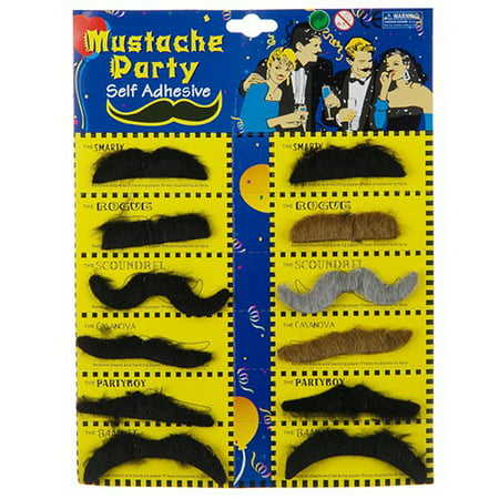 Fun Mustache 6 Types Variety Facial Hair Moustache Set Stick On Costume