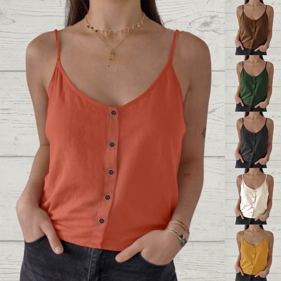 Goodtrade8 Womens Cotton Linen Tank Tops Sleeveless Casual Shirts Summer Pullover Crew Neck Camisole Outdoor Button Tops for Women Work