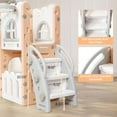 thumbnail image 3 of 8 in 1 Toddler Slide Indoor Playground, Indoor Slide Toddler Playset for Toddlers 4+, Kids Outdoor Playground with Basketball Hoop, Climber, Crawling Tunnel, Telescope, Toy Storage(Pink+Grey), 3 of 9