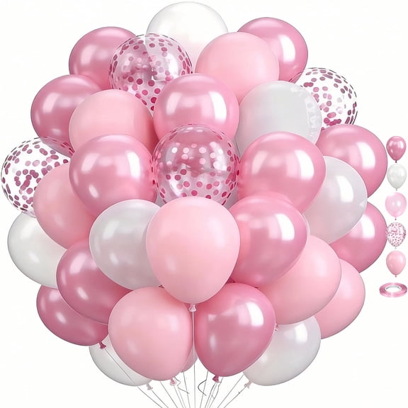 60pc Light Pink Balloons Metallic Pink Balloon Pink Latex Ballons and Pear White Balloons for Birthday Baby Shower Party Decorations