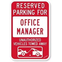 New Warning Plaque Wall Decor Reserved Parking Manager - Unauthorized Vehicles Towed by | Engineer Grade Metal Tin Signs Yard Sign Office Sign Outdoor & Indoor Safety Sign 8 X 12 Inch