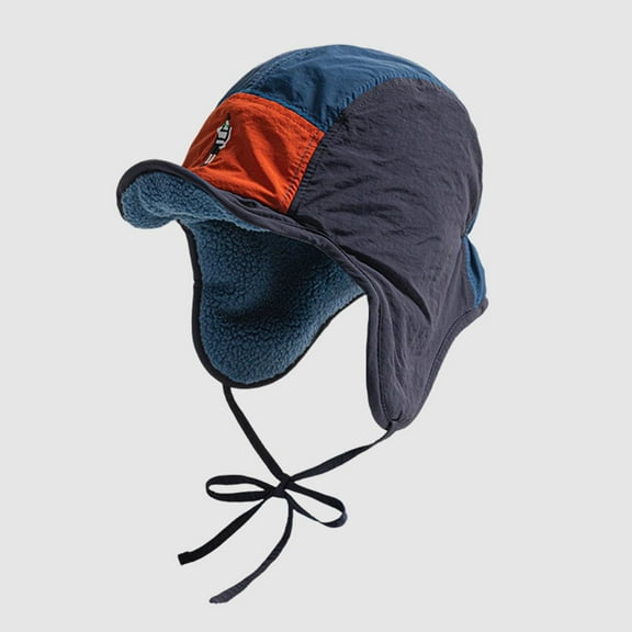SYMOID Women and Men Navy Warm Fleece Lined Trapper Hat - Embroidered Color Blocked, Adjustable Ear Flaps, UPF 50  UV Protection for Winter Outdoor Daily Wear,Size Free Size