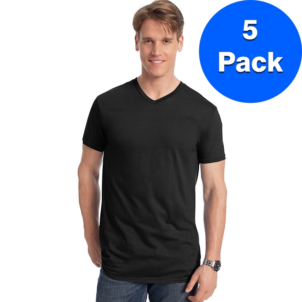 Mens Ringspun Cotton nano-T V-Neck T-Shirt 498V (5 PACK) - Walmart.com