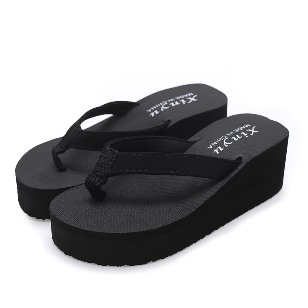 Miluxas Women's Wedge Platform Sandals EVA Soft Light-Weight Sole Flip Flop Thong Black 6.5(38)