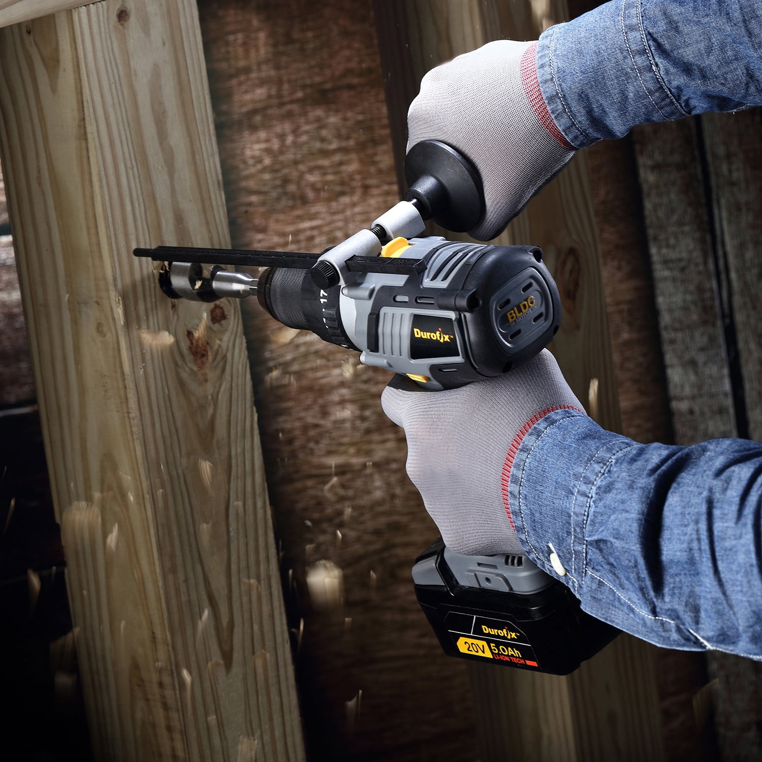 Durofix Li-ion 20V BRUSHLESS 2-speed Jumbo Hammer Drill, Max 900 in-lbs, 30,000 BPM, 5.0Ah x2, Charger & Case, RK20118-LB