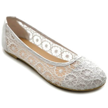 

Ollio Women s Ballet Shoe Floral Lace Breathable Flat ZM1022