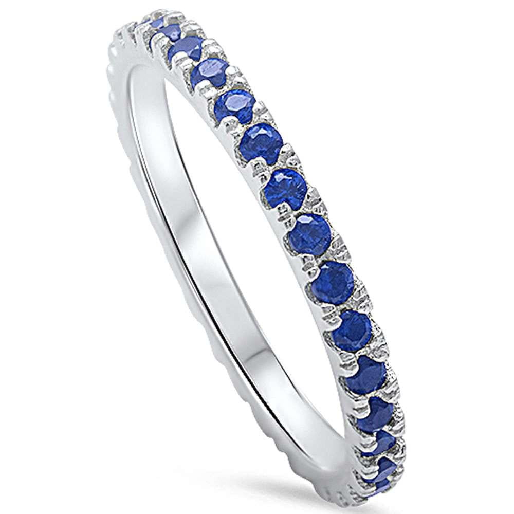 Sterling Silver Round Synthetic Sapphire CZ Eternity Ring Size 9