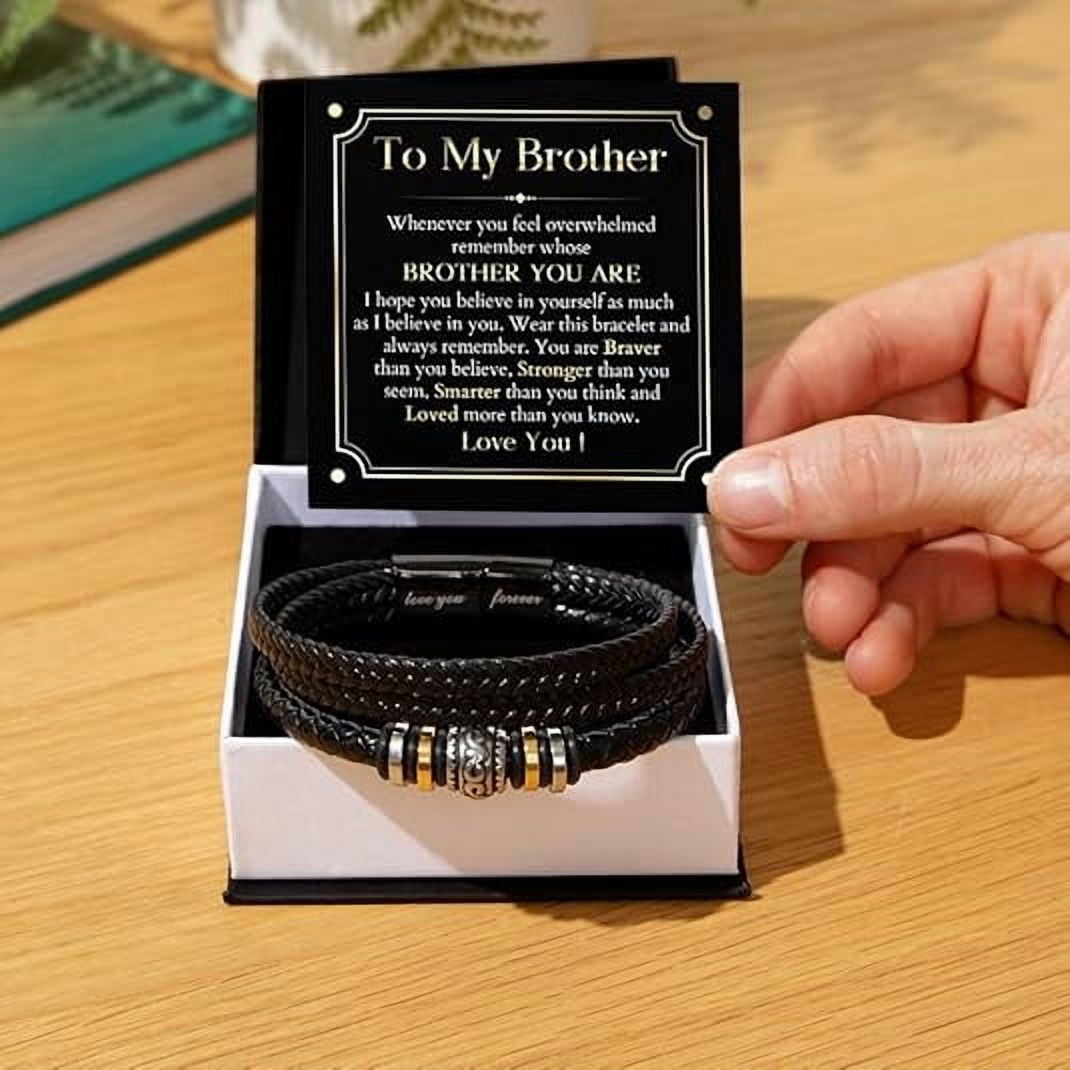 Birthday Gift for Brother From Sister, To My Brother Bracelet, Christmas Gift for Brother, Leather for Men With Message Card and Gift Box, Brothers Bracelets Gift