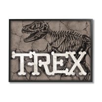 Stupell Industries Ancient T-Rex Skeleton Large Reptile Bone Typography Animals & Insects Painting Black Framed Art Print Wall Art, 24 x 30