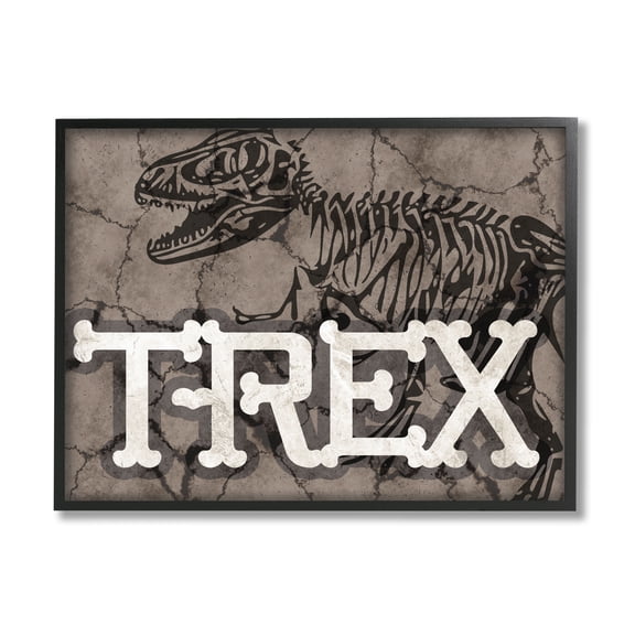 Stupell Industries Ancient T-Rex Skeleton Large Reptile Bone Typography Animals & Insects Painting Black Framed Art Print Wall Art, 24 x 30