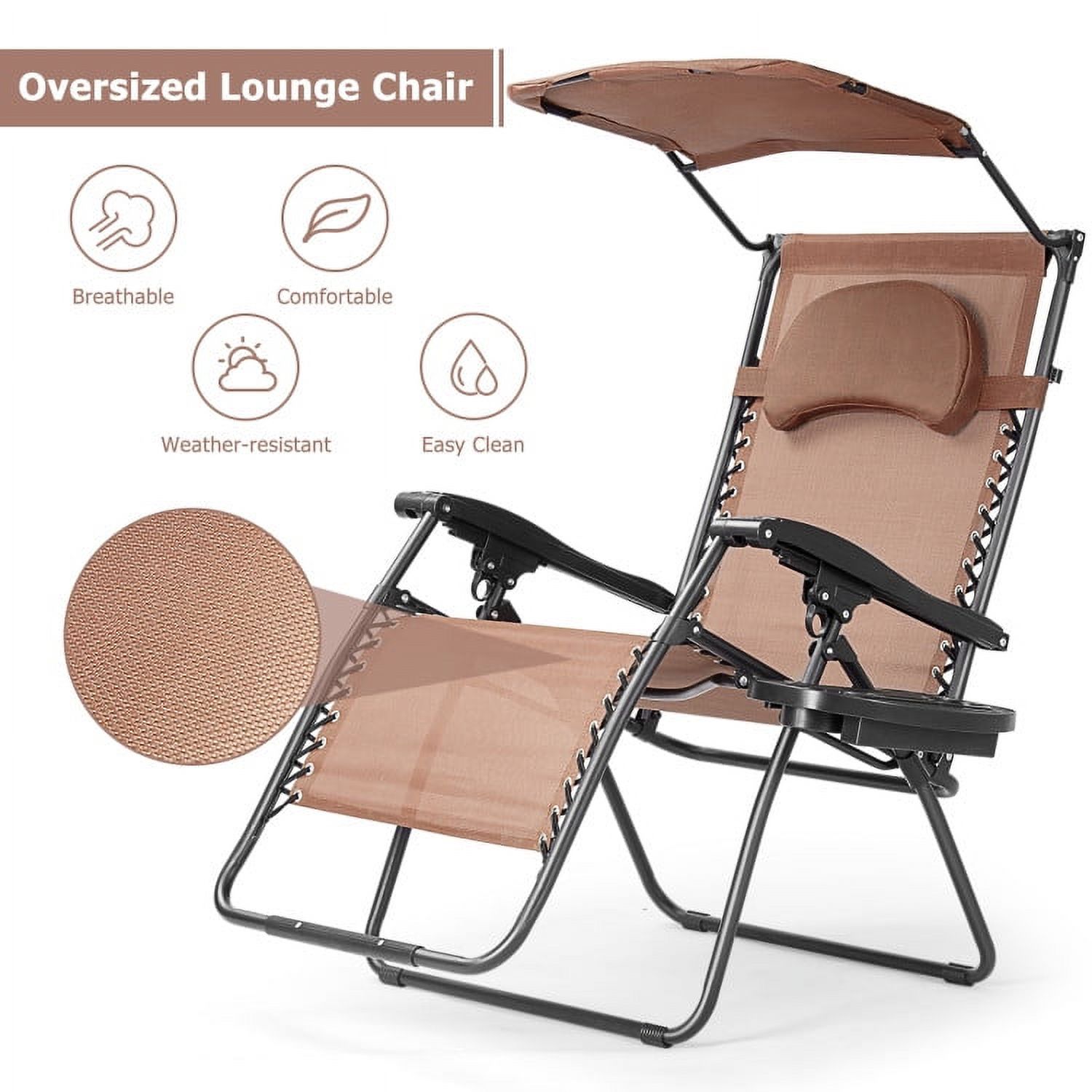 Folding Recliner Lounge Chair with Shade Canopy Cup Holder - image 2 of 6