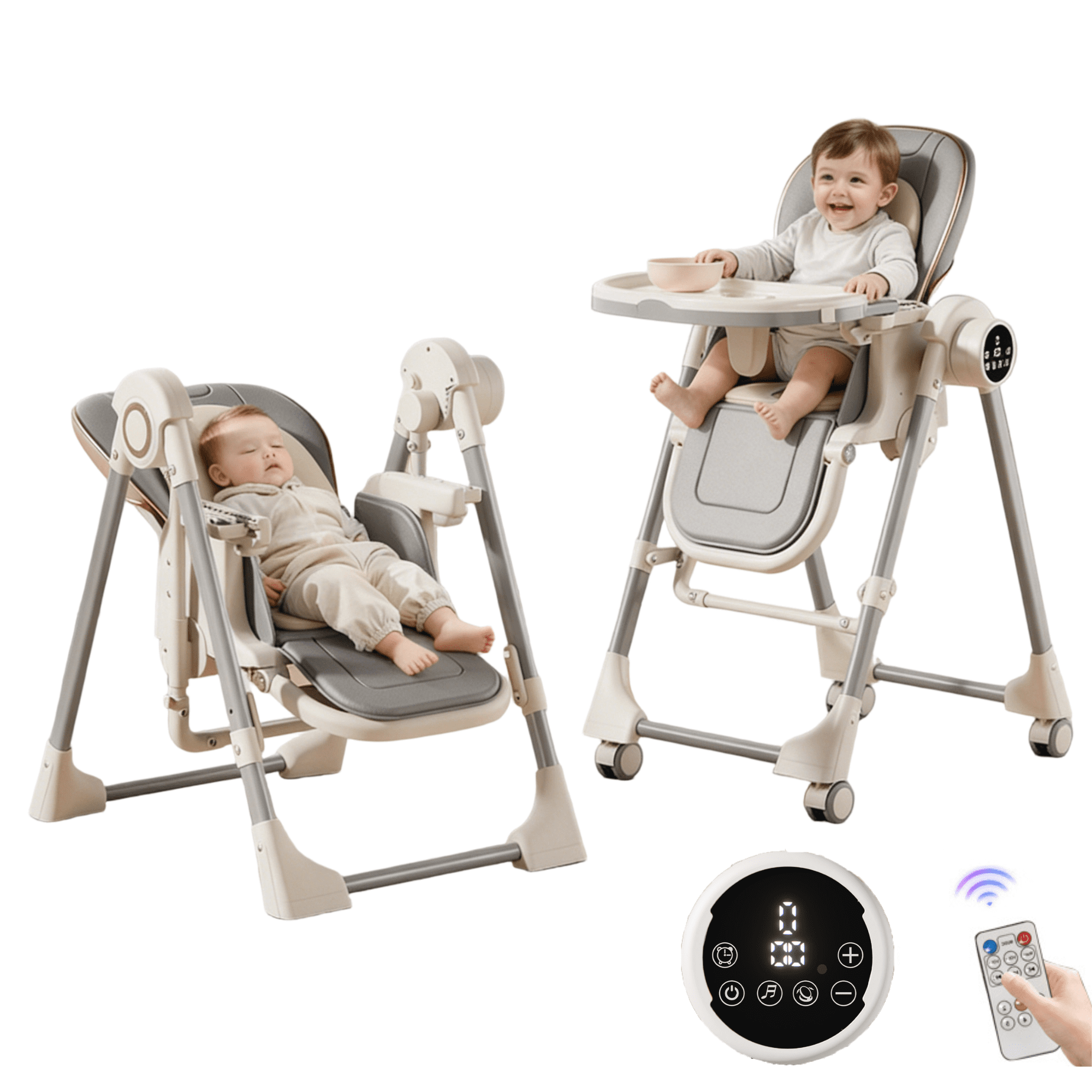 Sunny Babe Electric Baby High Chair Convertible Dining Chair Baby Swing with Remote Control,Unisex,GREY