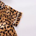 thumbnail image 3 of REDARER Boys Girls Leopard Print Satin PJs Lapel Short Sleeve Button Top Matching Elastic Shorts Soft Silky Summer Sleepwear Set,0-12 Months, 3 of 7