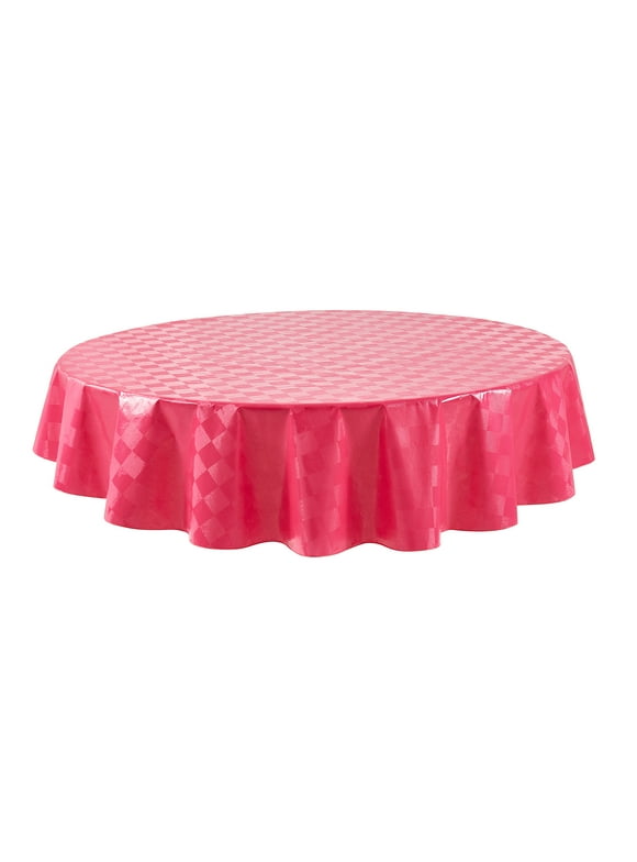 Mainstays Pink Checkered PEVA Tablecloth, Spring & Summer, 70" Round, for Outdoor and Indoor