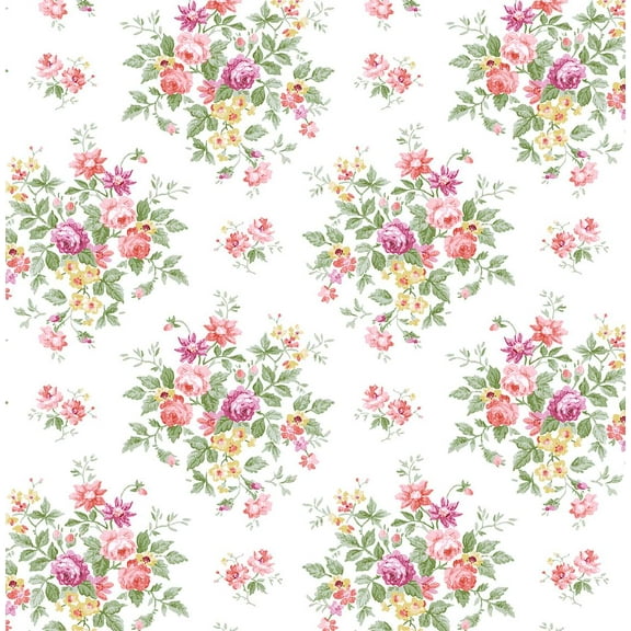 Seabrook Designs Watermelon & Buttercup Floral Bouquet Prepasted Wallpaper