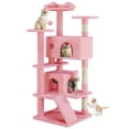 thumbnail image 1 of edx 54" Cat Tree Tower, Multi-Level Pet Indoor Furniture with Scratching Post, Large Condo, Climbing Ramp for Kitten, Pink, 1 of 8