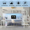 thumbnail image 2 of Loft Bed with Stairs and Wardrobe, Queen Size Metal Loft Beds Frame with L-Shape Desk and LED Lights, Kids Loft Bed Queen with USB Charging Station, Gaming Loft Bed No Box Spring Needed-White, 2 of 8