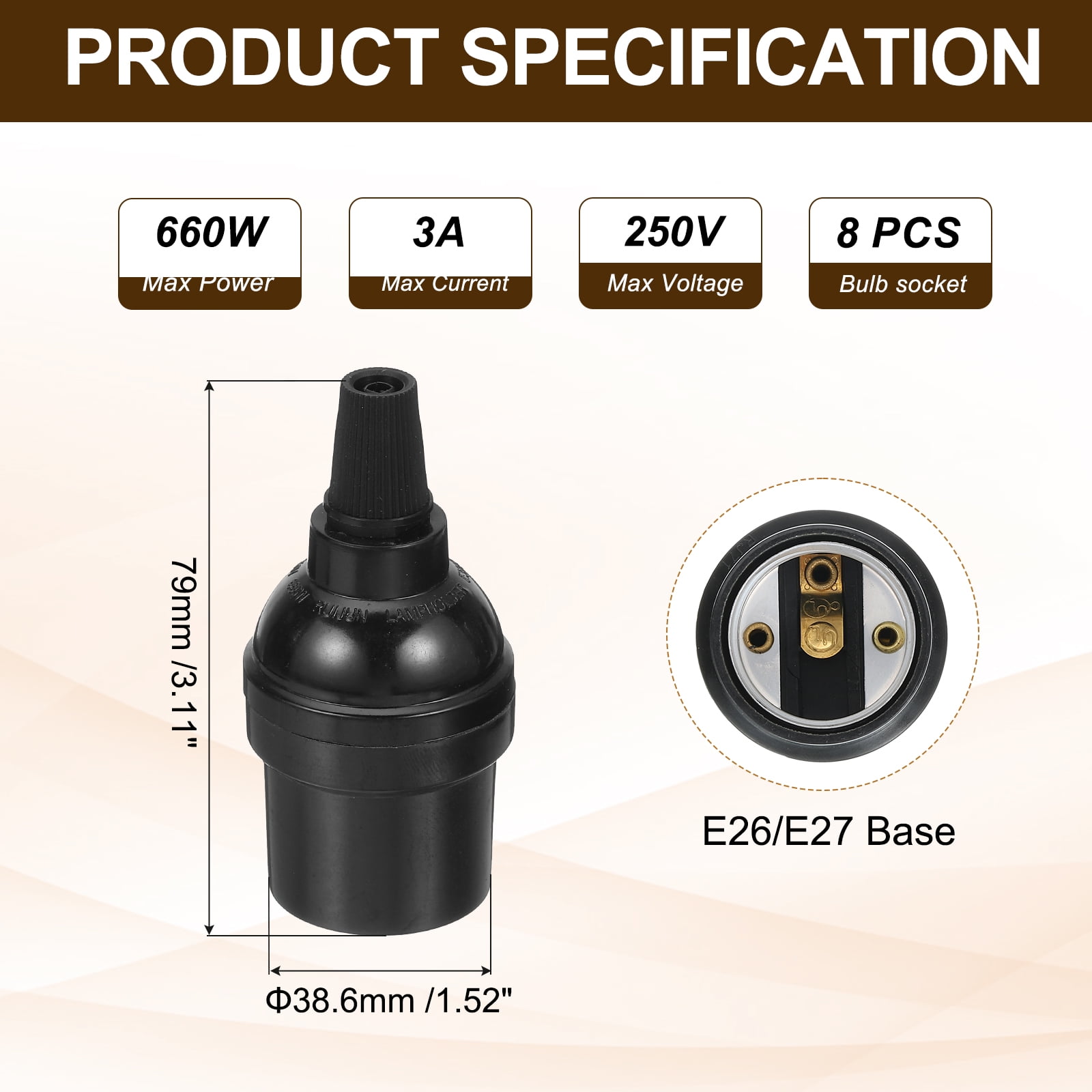Uxcell Light Socket, Lamp Socket Screw Base Bulb Holder for Retro Pendant Light Vintage Halogen Chandelier 8