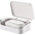 thumbnail image 3 of Jabonera con tapa extraíble y bandeja de goteo, jabonera portátil, jabonera rectangular de viaje para baño, blanco, 8*13,2*5cm, 3 of 5