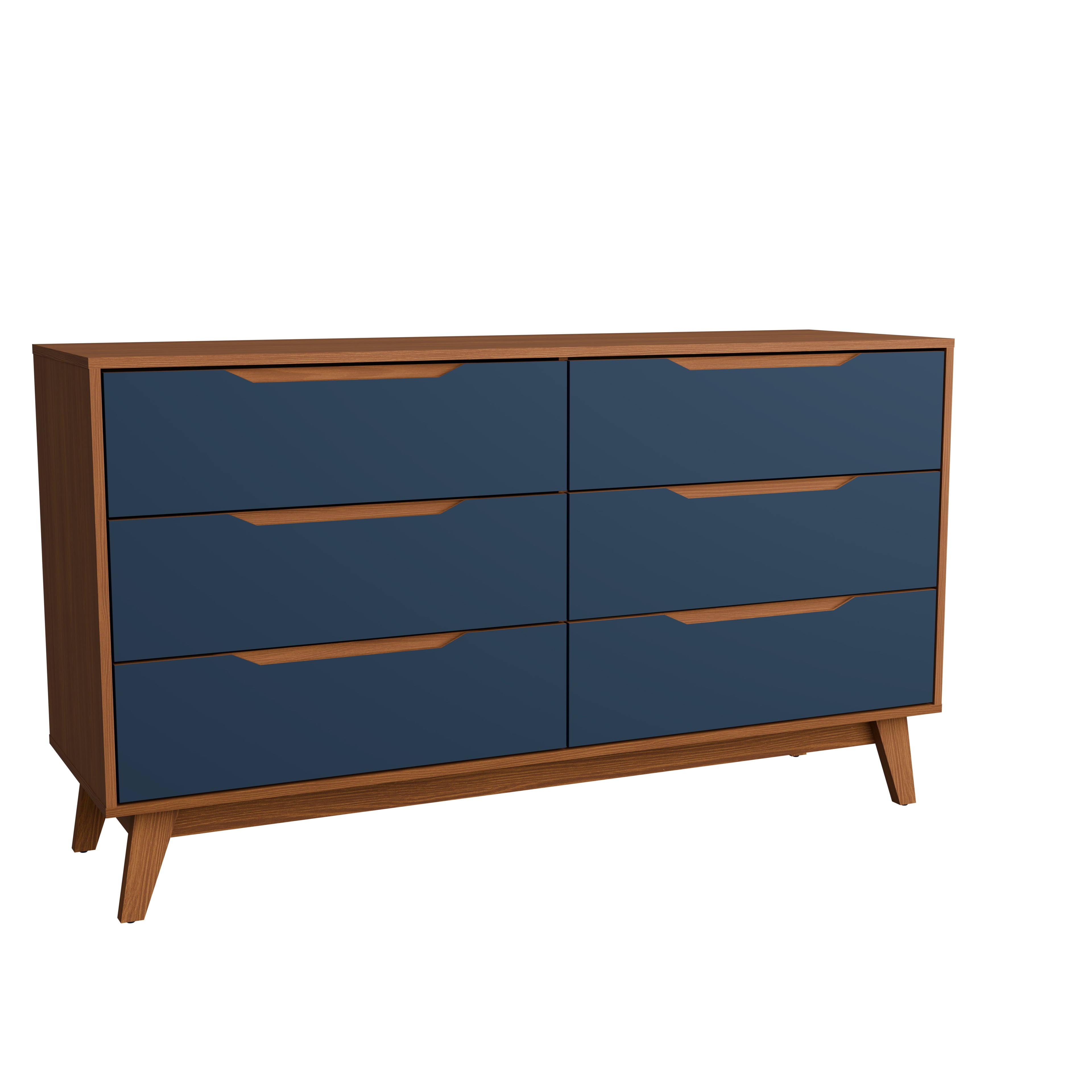 Kappesberg Rio 6-Drawer Dresser with Built-in Handles and Telescopic Slides - Golden Oak/Blue  - for Adults and Teens