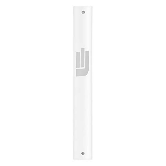 Aluminum Mezuzah Case with Modern Shin Design Waterproof Self Stick Judaica Door Mezuza for 12cm-5inches Scroll Home Blessing Cover (1 Piece, White)