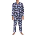 thumbnail image 3 of Uemuo Blue Skull Flower Pattern 2-Piece Loungewear Set - Men’s Soft Sleepwear, Cozy Winter PJs, Comfy Sleep Set-Large, 3 of 7