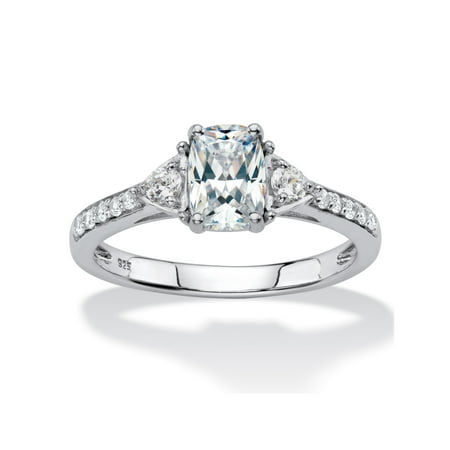 White Sapphire Frame Ring Cushion-Cut Created White Sapphire 3-Stone Promise Ring 1.27 TCW in Platinum over Sterling Silver ()
