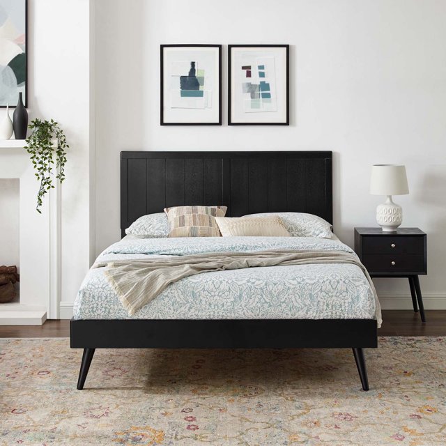 Modway Alana Lit Plateforme Simple en Bois avec Pattes Évasées, Noir