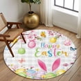 thumbnail image 2 of Round Rugs 6Ft, Happy Easter Round Area Rug Washable Indoor Throw Carpet, Spring Watercolor Bunny Eggs Flower Grey Plaid Soft Non Slip Circle Rug for Office Cabinet Home Decor Aesthetic, 2 of 8