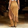 thumbnail image 5 of Unir Women Western Long Fringe Wrap Midi Skirt High Waist Soft Suede Irregular Asymmetrical Country Casual Bottom 1PC S-M-L-XL-XXL Plus Size Friendly, 5 of 6