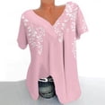 thumbnail image 3 of Blusas de Manga Corta para las Mujeres con Cuello en V Impreso Suéter Casual Top, Blusas para las Mujeres Casual, 3 of 4