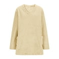 thumbnail image 5 of Wlynlyn Womens Sweatshirts Fuzzy Fleece V Neck Long Sleeve Tops Fall Casual Warm Solid Color Pullover with Pockets, 5 of 10