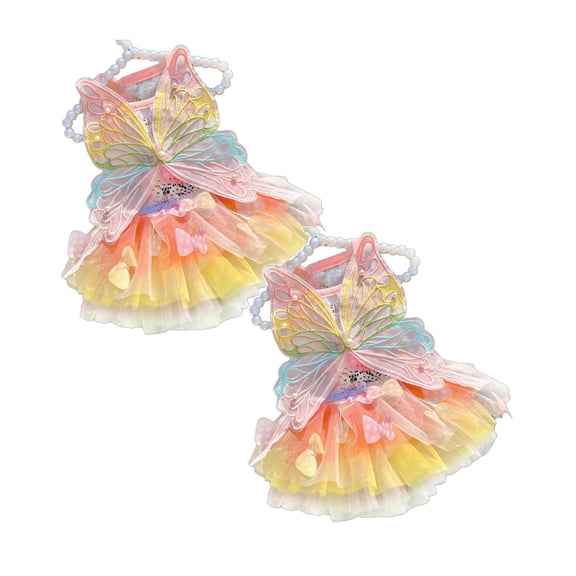 2Pcs Rainbow Butterfly Pet Princess Dress,Fairy Tutu Costume For Small Dogs & Cats (Chihuahua Yorkie Pomeranian Kitten), Halloween Christmas Cosplay Outfit