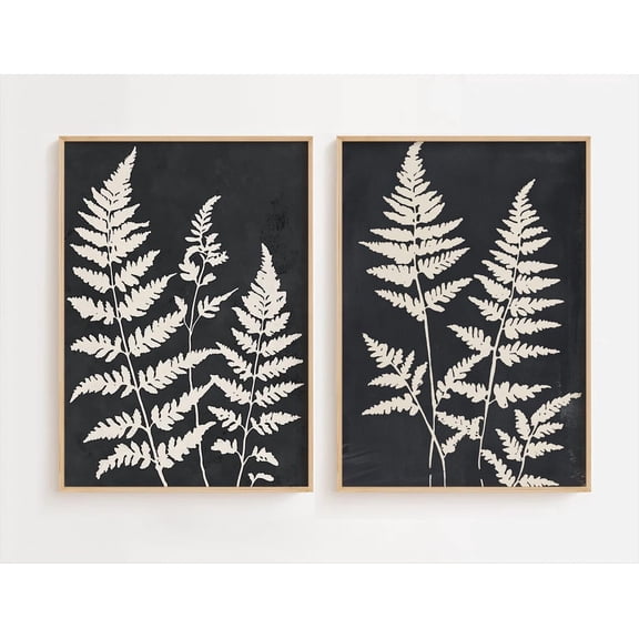 Luvia Monochrome Botanical Fern Art Set Of 2, Black And Beige Plant, Nature Inspired Home Decor, Modern Print, Modern Wall Decor Set 2 Prints 8x12 UNFRAMED