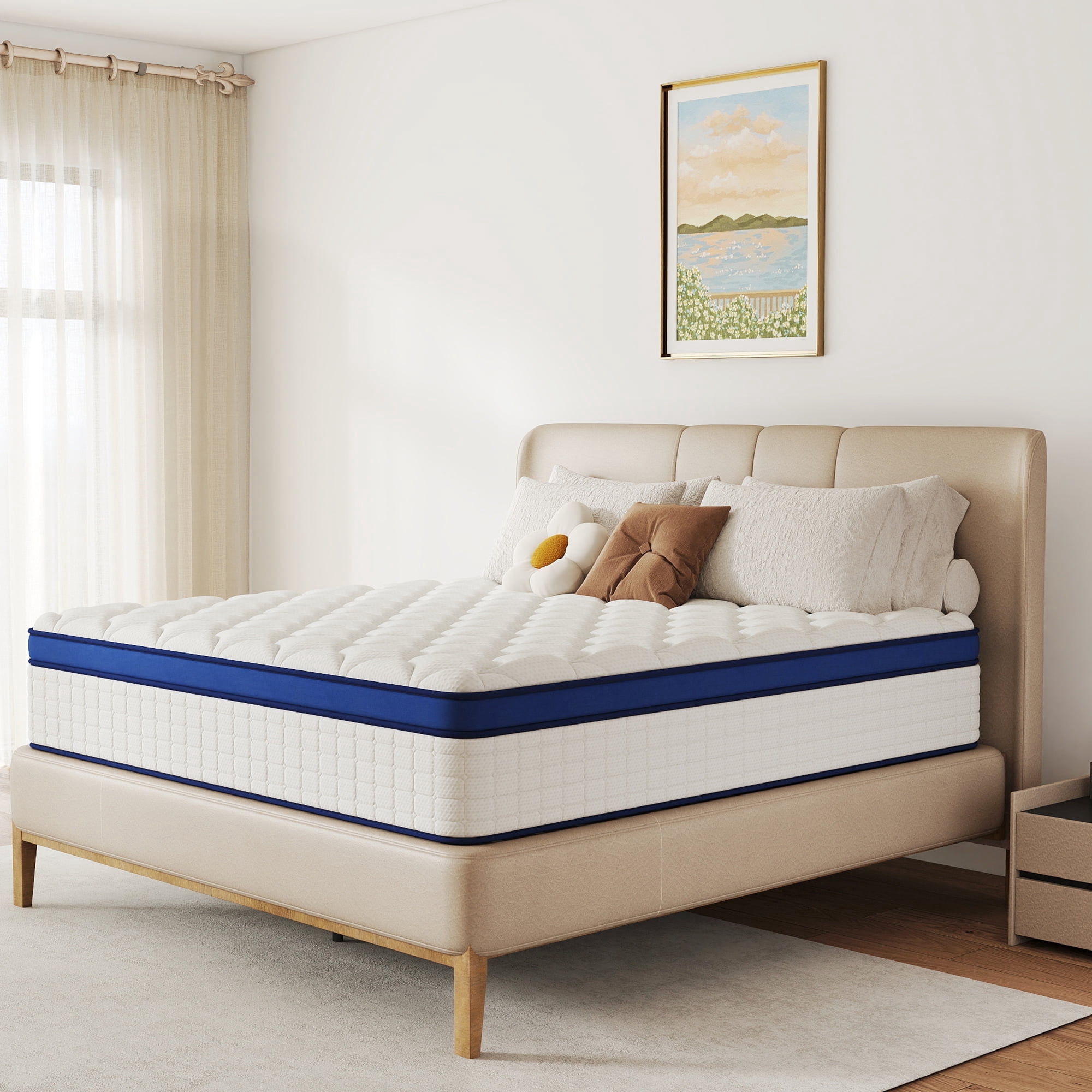 OPV 12 inch King Size Medium Firm Hybrid Mattress,High Density Foam Layer, Individually Pocketed Springs, Gel Design, Boxed Memory Foam Mattress, Hypoallergenic Material，Motion Isolation Feature