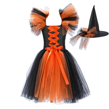 

Xutthjh Toddler Kids Baby Girls Witch Party Black Gown With Hat Party Tulle Dresses