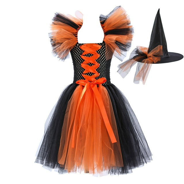 YOUSNH Halloween Tout-Petits Enfants Bébés Filles Magnifique Sorcière Robe Noire avec Chapeau Tutu Chic Déguisement Fête Tulle Robes Robes pour Filles G_002 4-5 Ans
