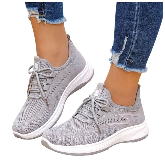 Women's Walking Shoes Non Slip Athletic Running Tennis Slip on Breathable Gym Workout Fashion Lace up Comfortable Sneakers Gray Size 6.5