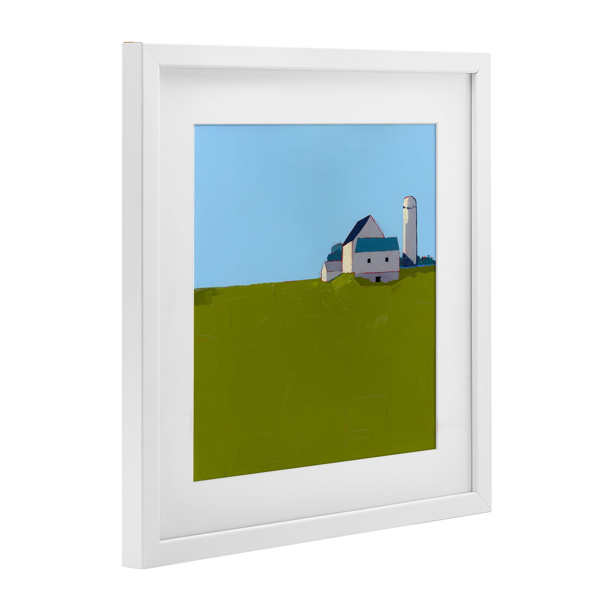 Farmland Silo in Distance White Framed Print Under Glass, design by Ruth LaGue